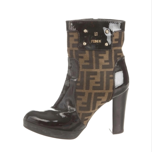 Fendi Zucca canvas and patent leather boots - Picture 1 of 6